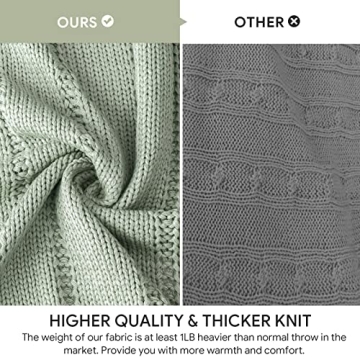 RECYCO Cable Knit Sage Green Throw Blanket for Couch, Super Soft Warm Cozy Decorative Knitted Throw Blanket 2.3LB for Bed, Sofa, Chair 50"x60"