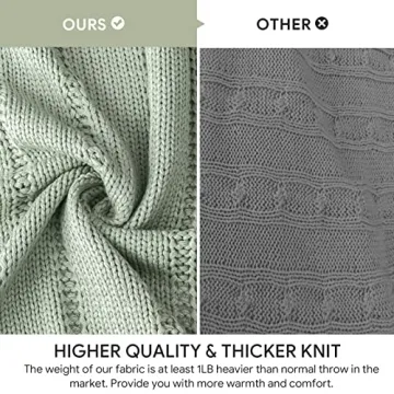 RECYCO Cable Knit Sage Green Throw Blanket for Couch, Super Soft Warm Cozy Decorative Knitted Throw Blanket 2.3LB for Bed, Sofa, Chair 50"x60"