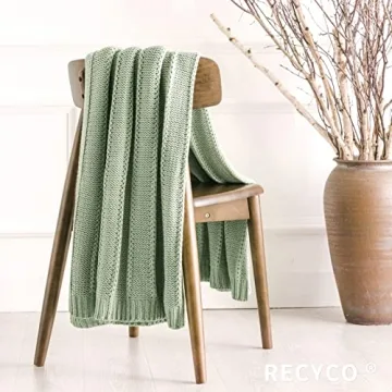 RECYCO Cable Knit Sage Green Throw Blanket for Couch, Super Soft Warm Cozy Decorative Knitted Throw Blanket 2.3LB for Bed, Sofa, Chair 50"x60"