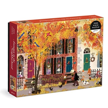 Galison Autumn in The Neighborhood 1000 Piece Puzzle - Perfect Gift for Adults