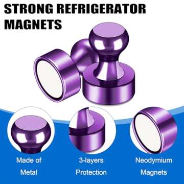 LOVIMAG 20 PCS Refrigerator Magnets, Purple Fridge Magnets Strong Magnets for Whiteboard, Small Neodymium Magnets Ideal for Push Pin Magnets, Office Magnets, Classroom Magnets, Map Magnets