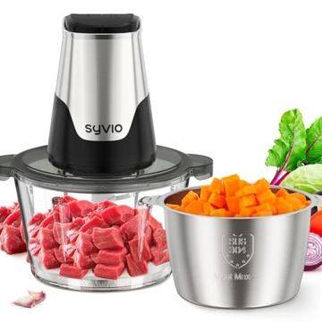 SYVIO BPA-Free Food Processor with 2 Bowls, Meat Grinder, 450W Power, Mini Electric Chopper for Baby...