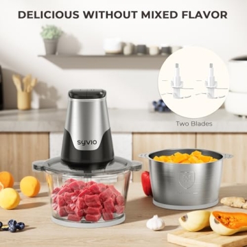 SYVIO Food Processor with 2 Bowls - Powerful Kitchen Gadget