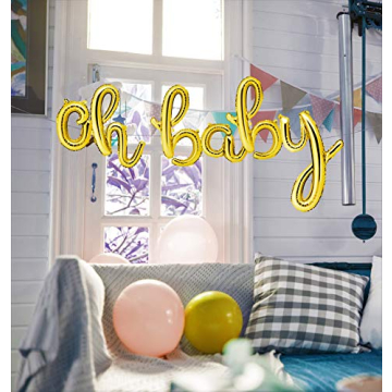 Gold OH Baby Script Balloons for Celebrations - 16 inch