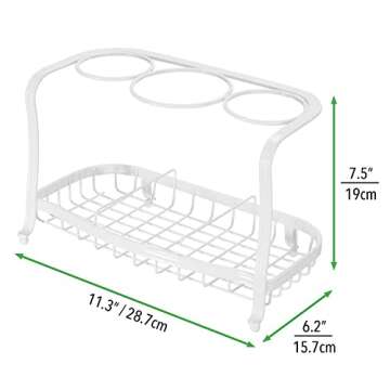 mDesign Steel Bathroom Countertop Hair Tool Storage Organizer Accessory Basket Tray, Vanity Table Holder for Hair Dryer, Straightener, Curling Iron, Styling Products, Hyde Collection - Matte White