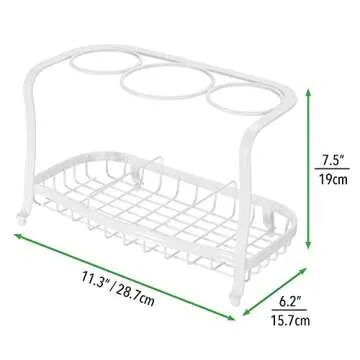 mDesign Steel Bathroom Countertop Hair Tool Storage Organizer Accessory Basket Tray, Vanity Table Holder for Hair Dryer, Straightener, Curling Iron, Styling Products, Hyde Collection - Matte White