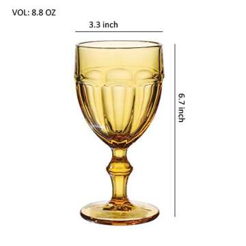 EAST CREEK | Set of 6 Colored Amber Glasses Goblet | Vintage Amber Drinking Glasses | 8.5oz Embossed Design | Drinking Glass with Stem | Wedding Amber Glassware(Amber)