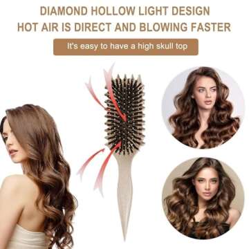 Alnilamo Hair Brush, 3-in-1 Boar Bristle Curling Brush Styling for Detangling, Curl Define, Magical Ultra Wet or Dry Detangling Curly Hair Brush, Shiny Smooth (1PC White)