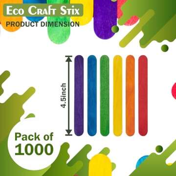 Eco Craft Stix ECS 114St Colored 1000ct Multi Colored Craft Sticks