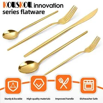 KOUSKOU Mirror Gold Silverware Set for 8 - 40 Piece Elegant Tableware