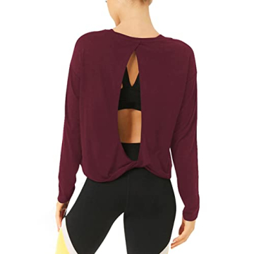 Bestisun Long Sleeve Yoga Shirts Open Back Workout Tops Backless Top Exercise Clothes for Women Loos...