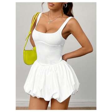 Milumia Women's Square Neck Sleeveless Y2K A Line Tank Bubble Short Dress White Petite-XXS