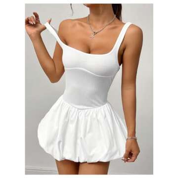 Milumia Women's Square Neck Sleeveless Y2K A Line Tank Bubble Short Dress White Petite-XXS