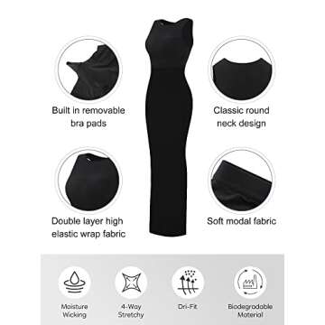 Popilush Solid Slip Dress with Bra for Women - Elegant Maxi Dress