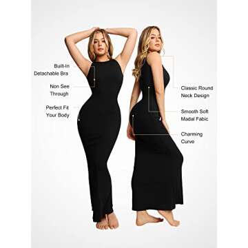 Popilush Solid Slip Dress with Bra for Women - Elegant Maxi Dress
