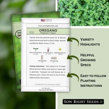 Sow Right Seeds - Oregano Seed for Planting - Non-GMO Heirloom- Instructions to Plant and Grow a Kit...