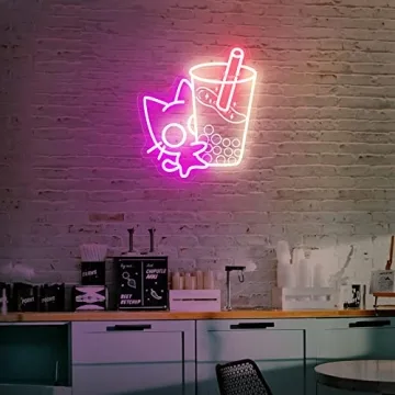 Charming Cat Boba Neon Sign for Fun Home Decor