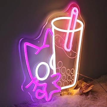 Charming Cat Boba Neon Sign for Fun Home Decor