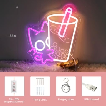 Charming Cat Boba Neon Sign for Fun Home Decor