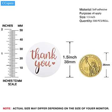 1.5 Inch Thank You Stickers Roll, 500 Pcs Rose Gold Thank You Stickers Lables for Baking Packaging,E...