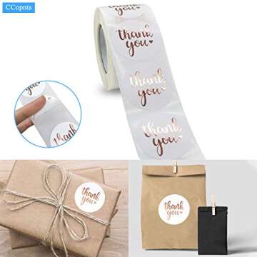 1.5 Inch Thank You Stickers Roll, 500 Pcs Rose Gold Thank You Stickers Lables for Baking Packaging,Envelope Seals, Small Business,White Stickers Tags for Wedding,Birthday,Party Gift Wrap Bag