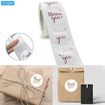 1.5 Inch Thank You Stickers Roll, 500 Pcs Rose Gold Thank You Stickers Lables for Baking Packaging,Envelope Seals, Small Business,White Stickers Tags for Wedding,Birthday,Party Gift Wrap Bag