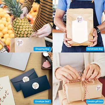 1.5 Inch Thank You Stickers Roll, 500 Pcs Rose Gold Thank You Stickers Lables for Baking Packaging,Envelope Seals, Small Business,White Stickers Tags for Wedding,Birthday,Party Gift Wrap Bag