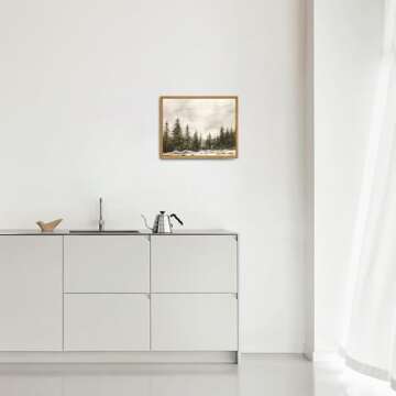 Roslynity Framed Canvas Wall Art Vintage Print Paintings Winter Pine Tree Forest Christmas Rustic Landscape Country Snow Retro Nature Artwork for Home Living Room Bathroom Wall Decor (8"x10")