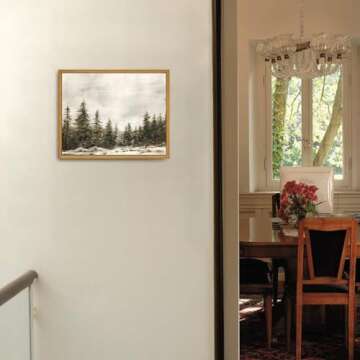 Roslynity Framed Canvas Wall Art Vintage Print Paintings Winter Pine Tree Forest Christmas Rustic Landscape Country Snow Retro Nature Artwork for Home Living Room Bathroom Wall Decor (8"x10")