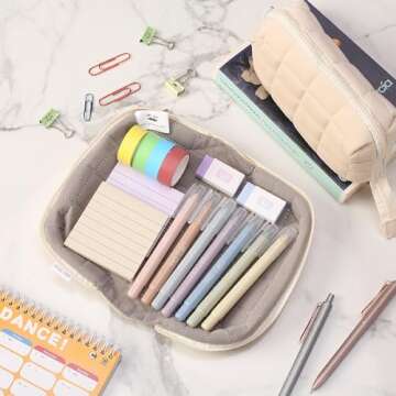 Mr. Pen- Large Capacity Pillow Pencil Case, Beige Pencil Pouch, Pencil Bag, Pen Case, Pen Pouch, Pen Bag, Pencil Pouches, Pencil Bags, School Pencil Case, College Pencil Case, Makeup Pouch