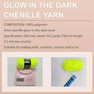 caichuxiye 6PCS Glow in The Dark Chenille Yarn,Beginner Yarn for Crocheting,DIY Handcrafts Weaving Soft Chenille Yarn,50g/Reel, 70m (76.5 Yds). (Mixed Colors)