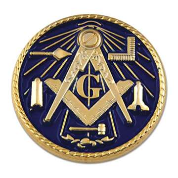 Working Tools Square & Compass Round Masonic Lapel Pin - [Blue & Gold][1'' Diameter]