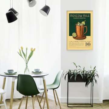 Generic Moscow Mule Poster Vintage Cocktail Poster Bar Cart Accessories and Decor Retro Cocktail Wal...