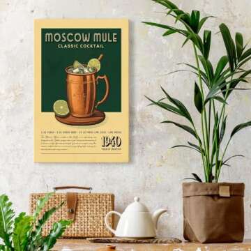 Generic Moscow Mule Poster Vintage Cocktail Poster Bar Cart Accessories and Decor Retro Cocktail Wall Art Colorful Preppy Bar Art Prints for College Dorm Apartment(16x24inchs，Unframed)