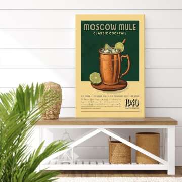 Generic Moscow Mule Poster Vintage Cocktail Poster Bar Cart Accessories and Decor Retro Cocktail Wall Art Colorful Preppy Bar Art Prints for College Dorm Apartment(16x24inchs，Unframed)