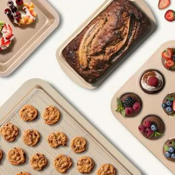 KITESSENSU Baking Pans Sets, Nonstick Bakeware Set 8-Piece with Round/Square Cake Pan, Loaf Pan, Muf...