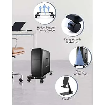 Seloom Adjustable Mobile Computer Tower Stand with Wheels