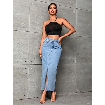 Stylish High Waist Denim Midi Skirt for Everyday Wear