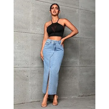 Stylish High Waist Denim Midi Skirt for Everyday Wear