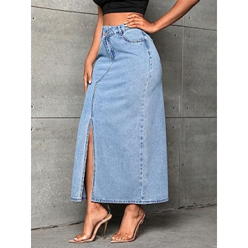 Stylish High Waist Denim Midi Skirt for Everyday Wear