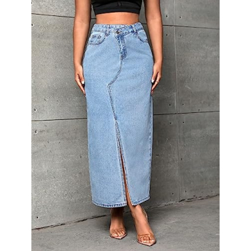 Stylish High Waist Denim Midi Skirt for Everyday Wear