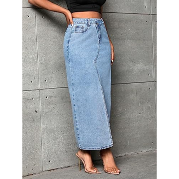 Stylish High Waist Denim Midi Skirt for Everyday Wear