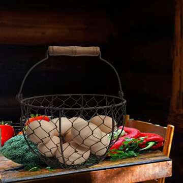 Farmhouse Wire Egg Basket for Fresh Eggs Collection