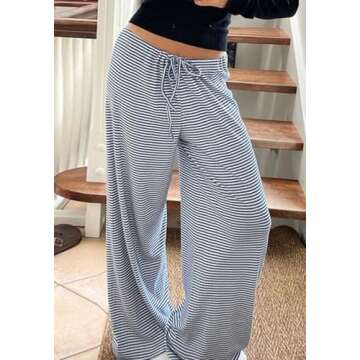 pnahip Women's Lounge Pants Soft Comfy Pajama Pants Drawstring Lightweight Loose Wide Leg Pants