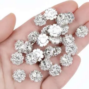 30 PCS 12mm Rhinestone Buttons Crystal Buttons Silver Button Covers for Women Blouses Jeweled Button Covers Embellishments Flower Wedding Bridal Accessory for Crafting Wedding Clothing DIY (Silver)