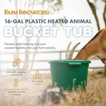 Farm Innovators Heated Bucket, Livestock Water Bowl with Heating Element, 16 Gallon