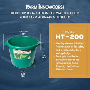 Farm Innovators Heated Bucket, Livestock Water Bowl with Heating Element, 16 Gallon