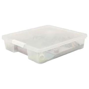 Storex Classroom Craft Project Box – Stacking Plastic Organizer Fits 12x12 Scrapbooking Paper, Clear, 5-Pack (63209U05C)