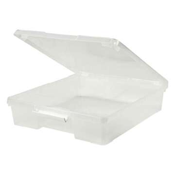 Storex Classroom Craft Project Box – Stacking Plastic Organizer Fits 12x12 Scrapbooking Paper, Clear, 5-Pack (63209U05C)