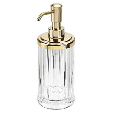 mDesign Fluted Plastic Refillable Liquid Soap Dispenser Pump Bottle for Bathroom Vanity Countertop, Kitchen Sink; Holds Hand Soap, Dish Soap, Essential Oil, Ivey Collection - 2 Pack - Clear/Soft Brass